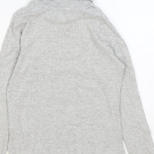 Marks and Spencer Girls Grey Roll Neck Cotton Pullover Jumper Size 8-9 Years Pullover