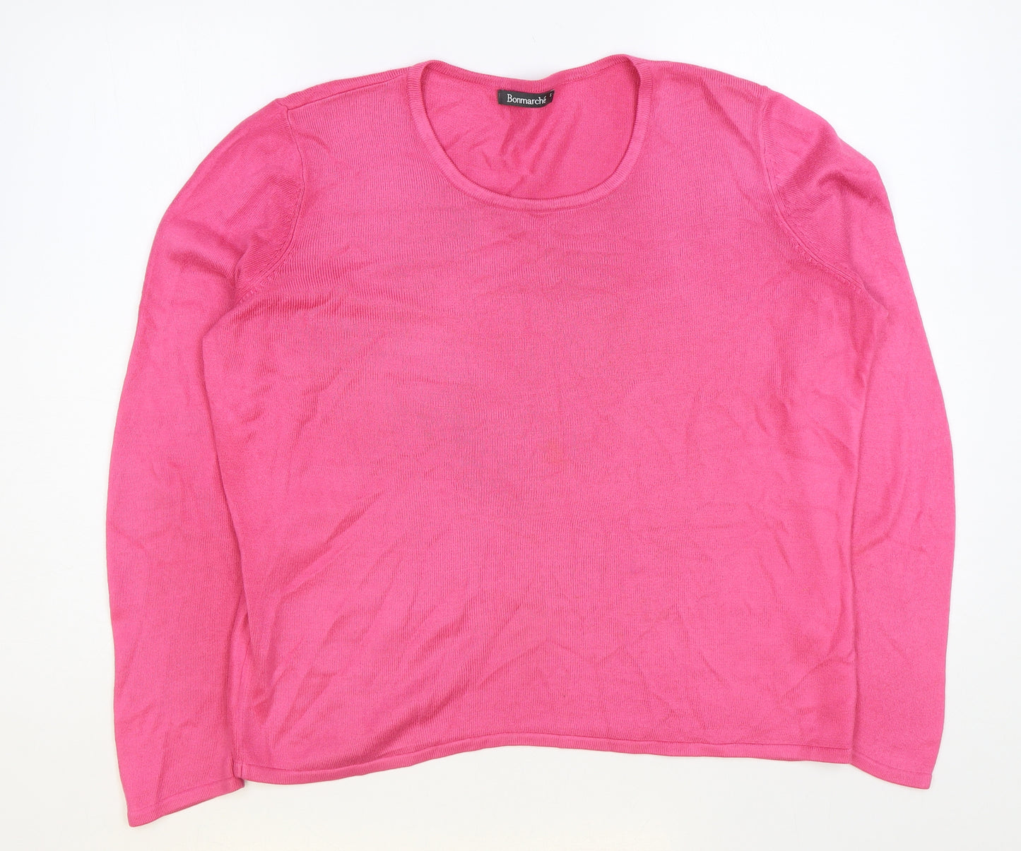Bonmarché Womens Pink Round Neck Acrylic Pullover Jumper Size S