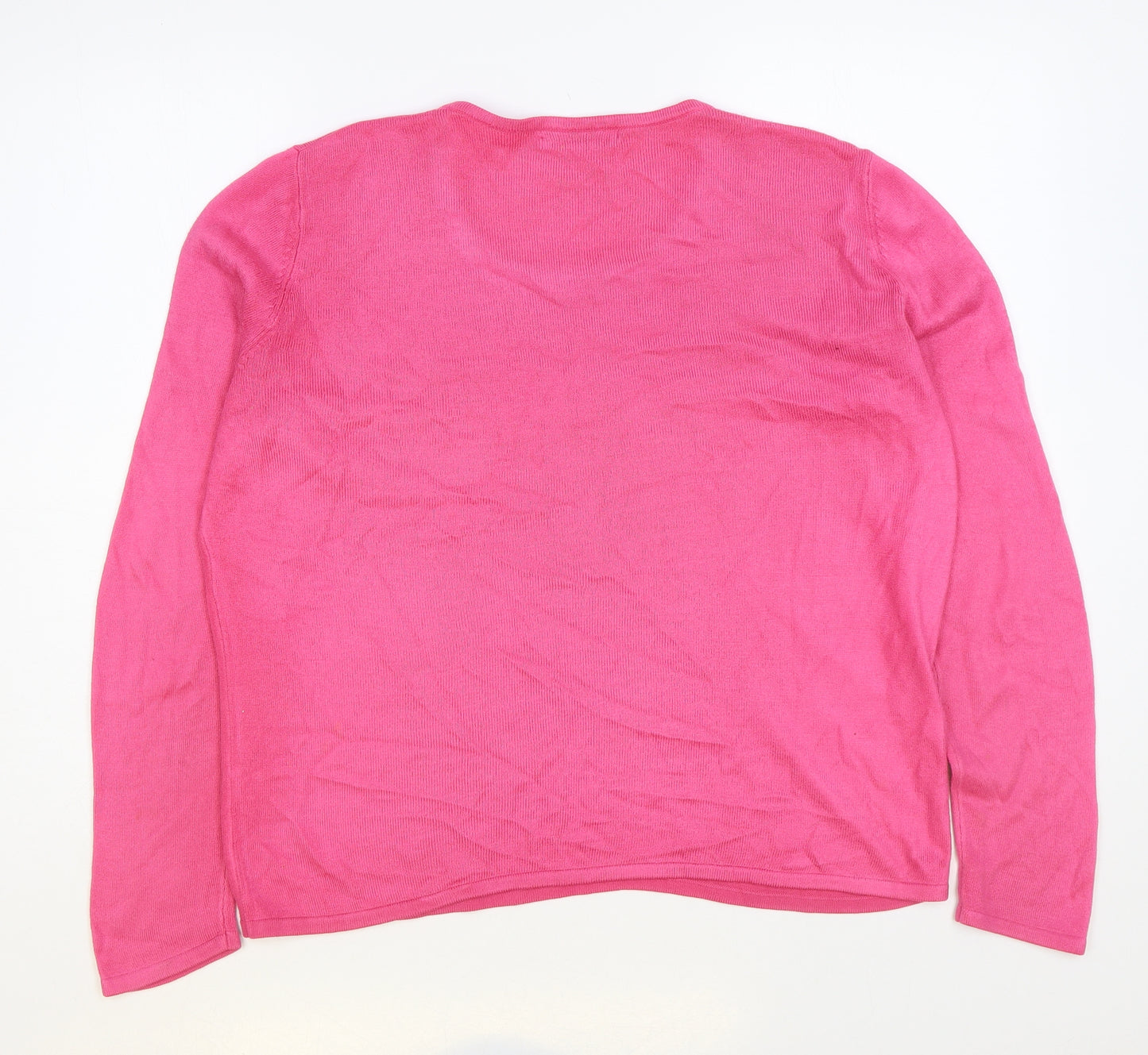 Bonmarché Womens Pink Round Neck Acrylic Pullover Jumper Size S