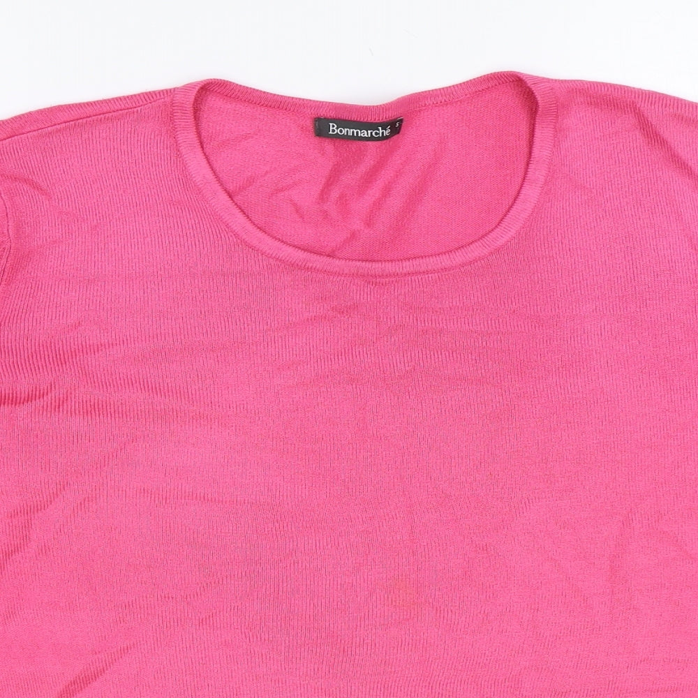 Bonmarché Womens Pink Round Neck Acrylic Pullover Jumper Size S