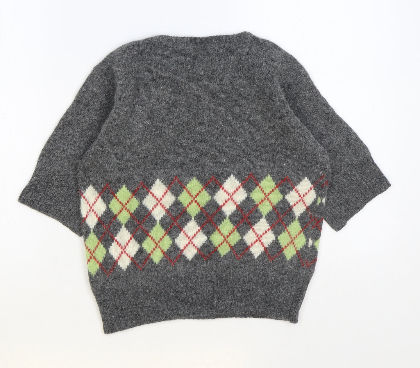 Para Womens Grey Round Neck Argyle/Diamond Wool Pullover Jumper Size M