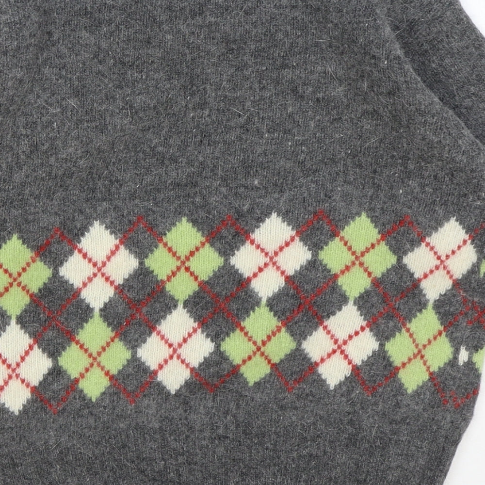 Para Womens Grey Round Neck Argyle/Diamond Wool Pullover Jumper Size M