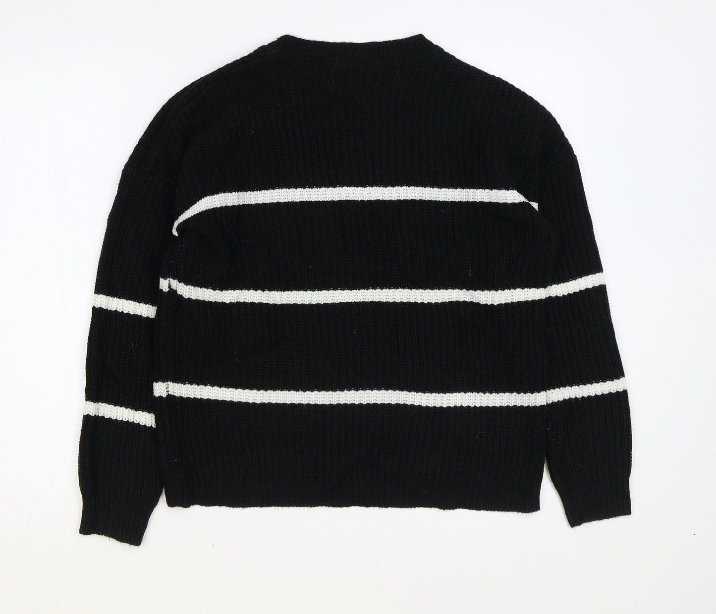 PEP&CO Womens Black Round Neck Striped Acrylic Pullover Jumper Size L