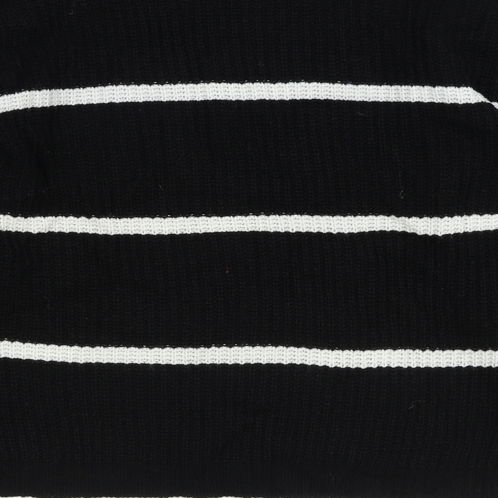 PEP&CO Womens Black Round Neck Striped Acrylic Pullover Jumper Size L