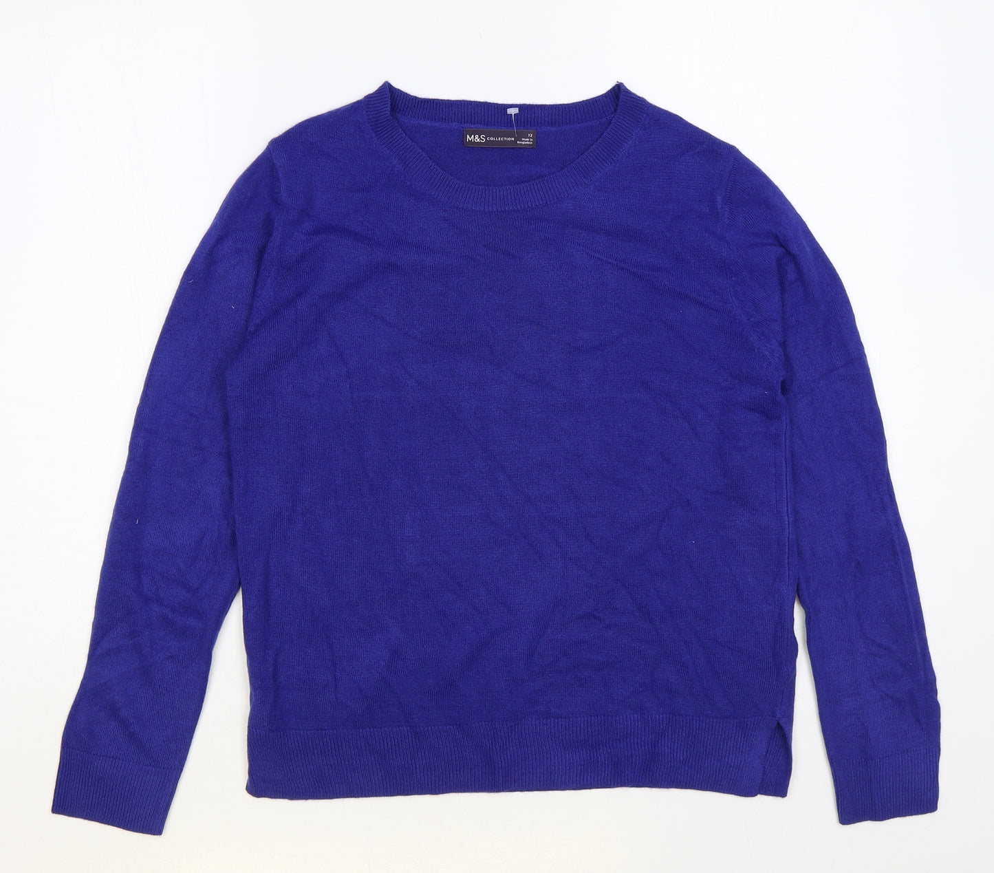 Marks and Spencer Womens Blue Round Neck Acrylic Pullover Jumper Size 12