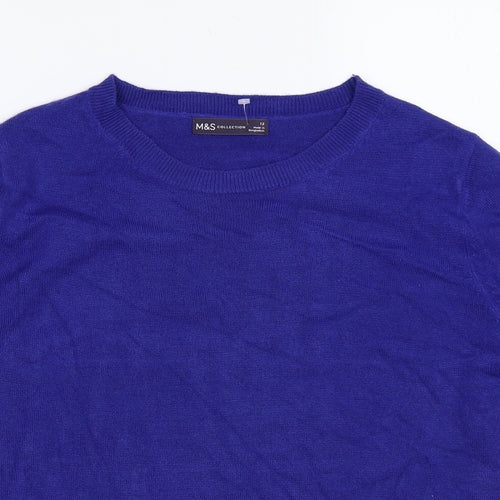 Marks and Spencer Womens Blue Round Neck Acrylic Pullover Jumper Size 12