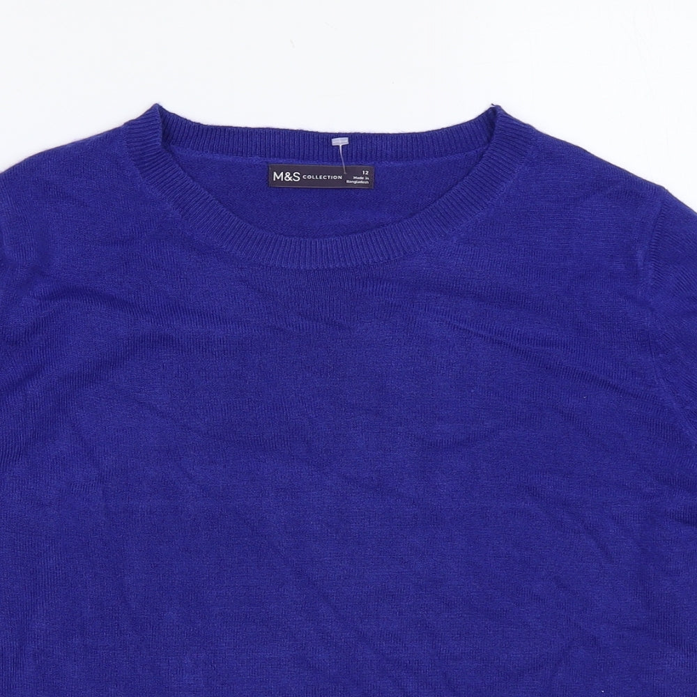 Marks and Spencer Womens Blue Round Neck Acrylic Pullover Jumper Size 12