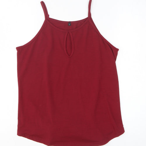 Preworn Womens Red Polyester Basic T-Shirt Size L Scoop Neck