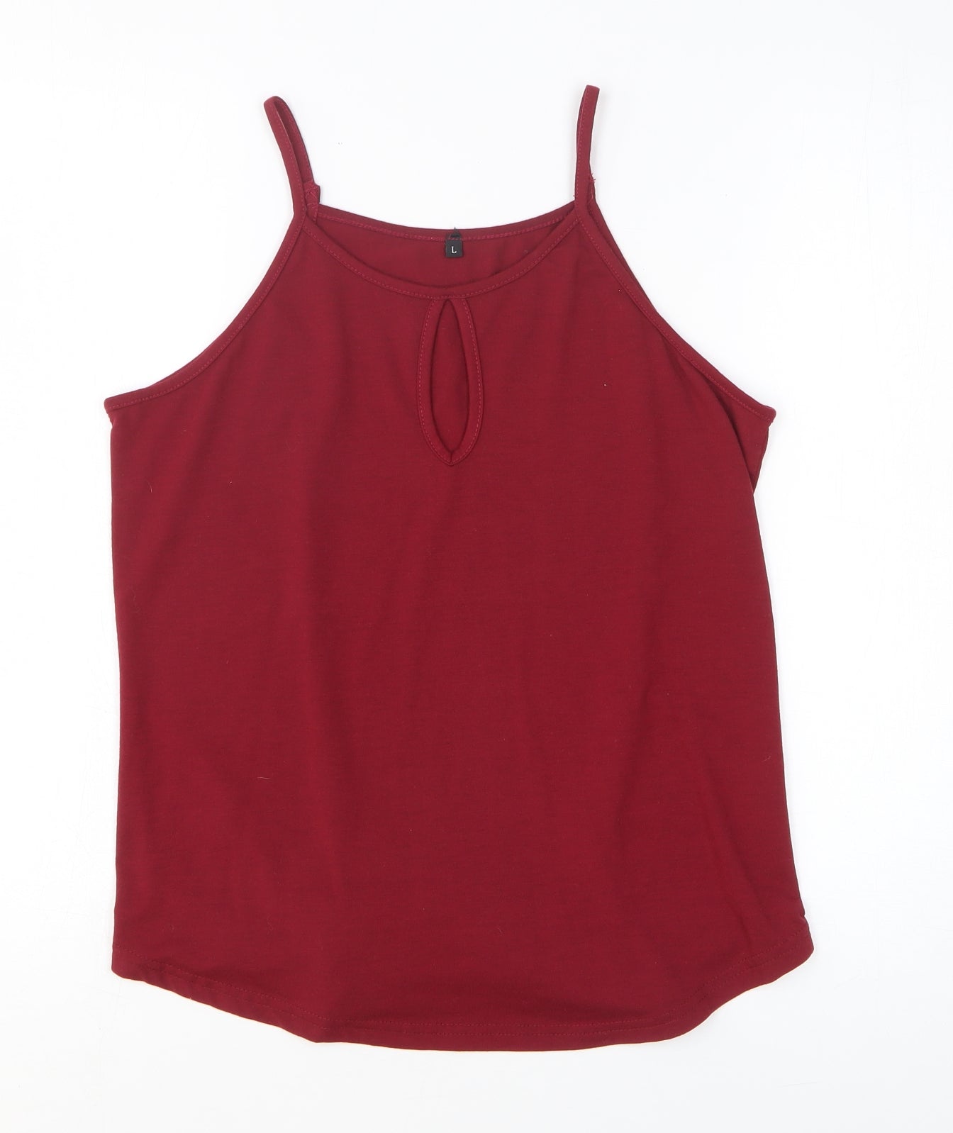 Preworn Womens Red Polyester Basic T-Shirt Size L Scoop Neck