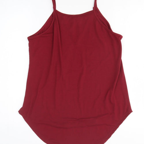 Preworn Womens Red Polyester Basic T-Shirt Size L Scoop Neck