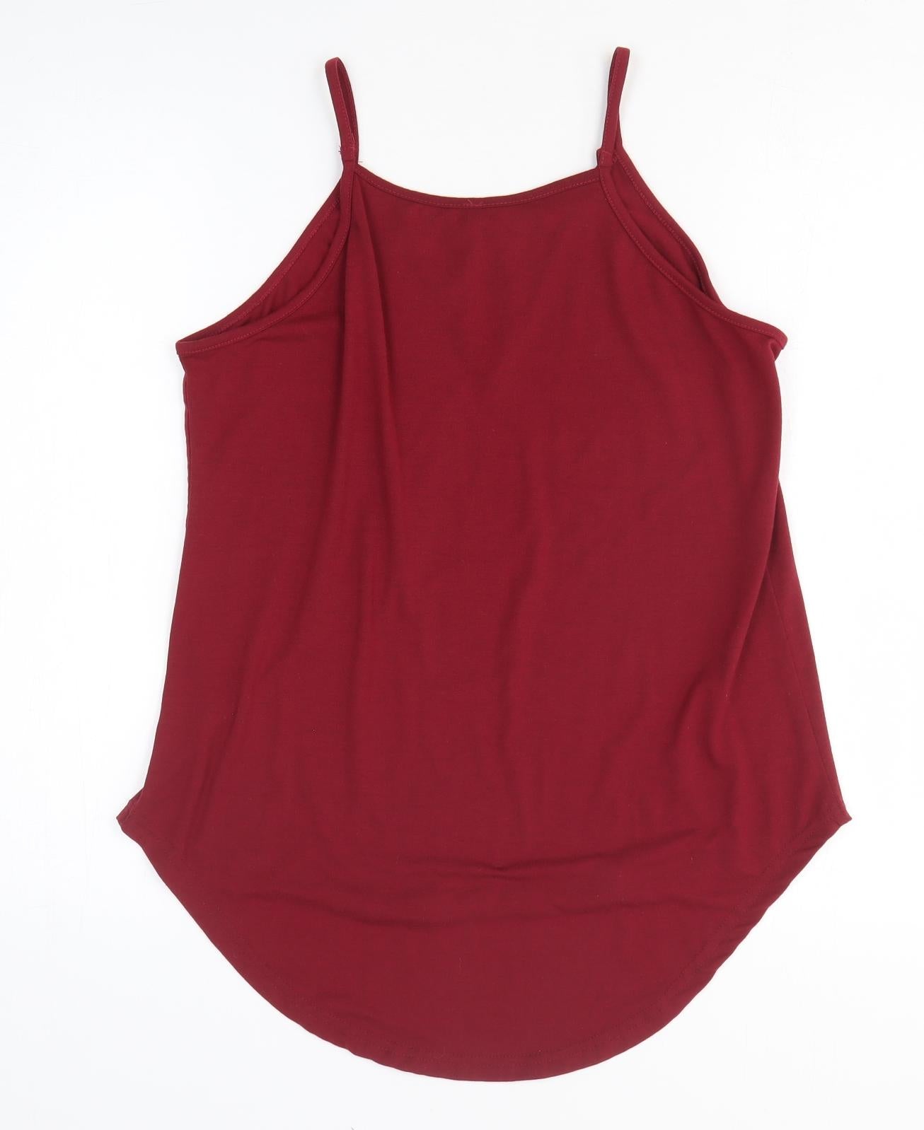 Preworn Womens Red Polyester Basic T-Shirt Size L Scoop Neck