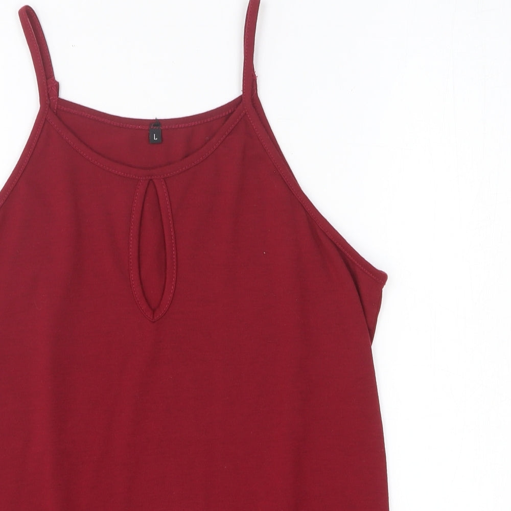 Preworn Womens Red Polyester Basic T-Shirt Size L Scoop Neck