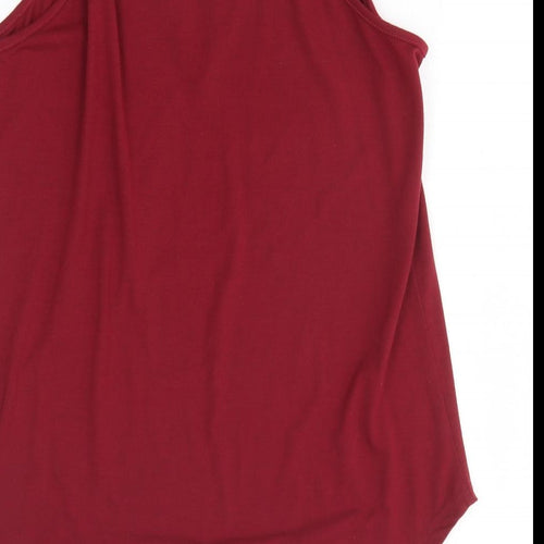 Preworn Womens Red Polyester Basic T-Shirt Size L Scoop Neck