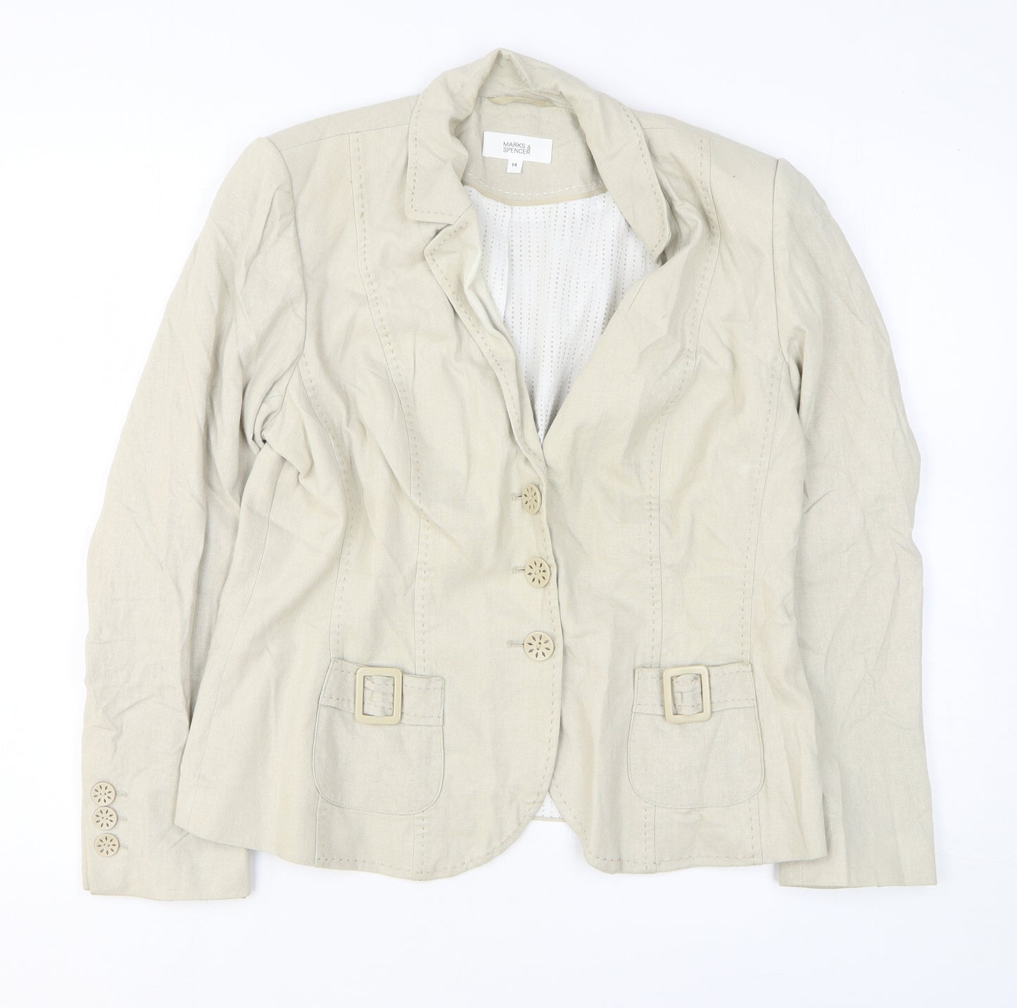 Marks and Spencer Womens Beige Jacket Size 14 Button
