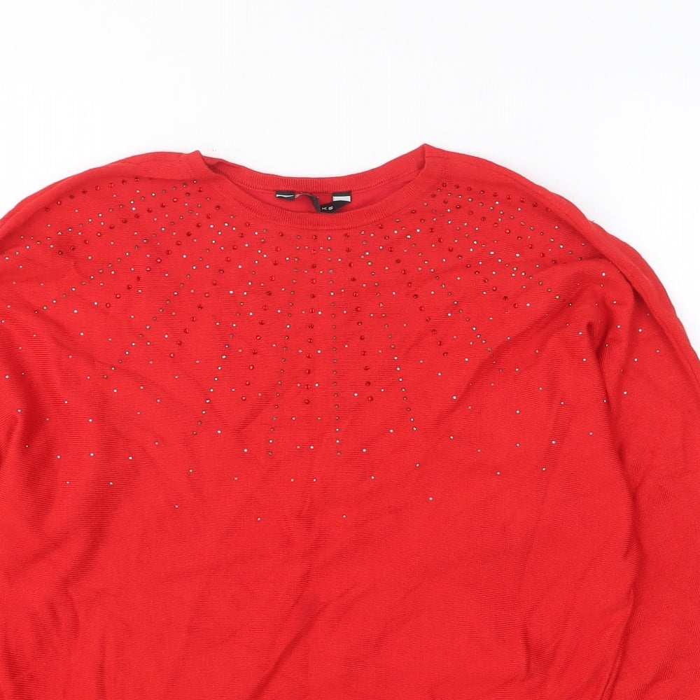 Peacocks Womens Red Viscose Basic T-Shirt Size S Round Neck