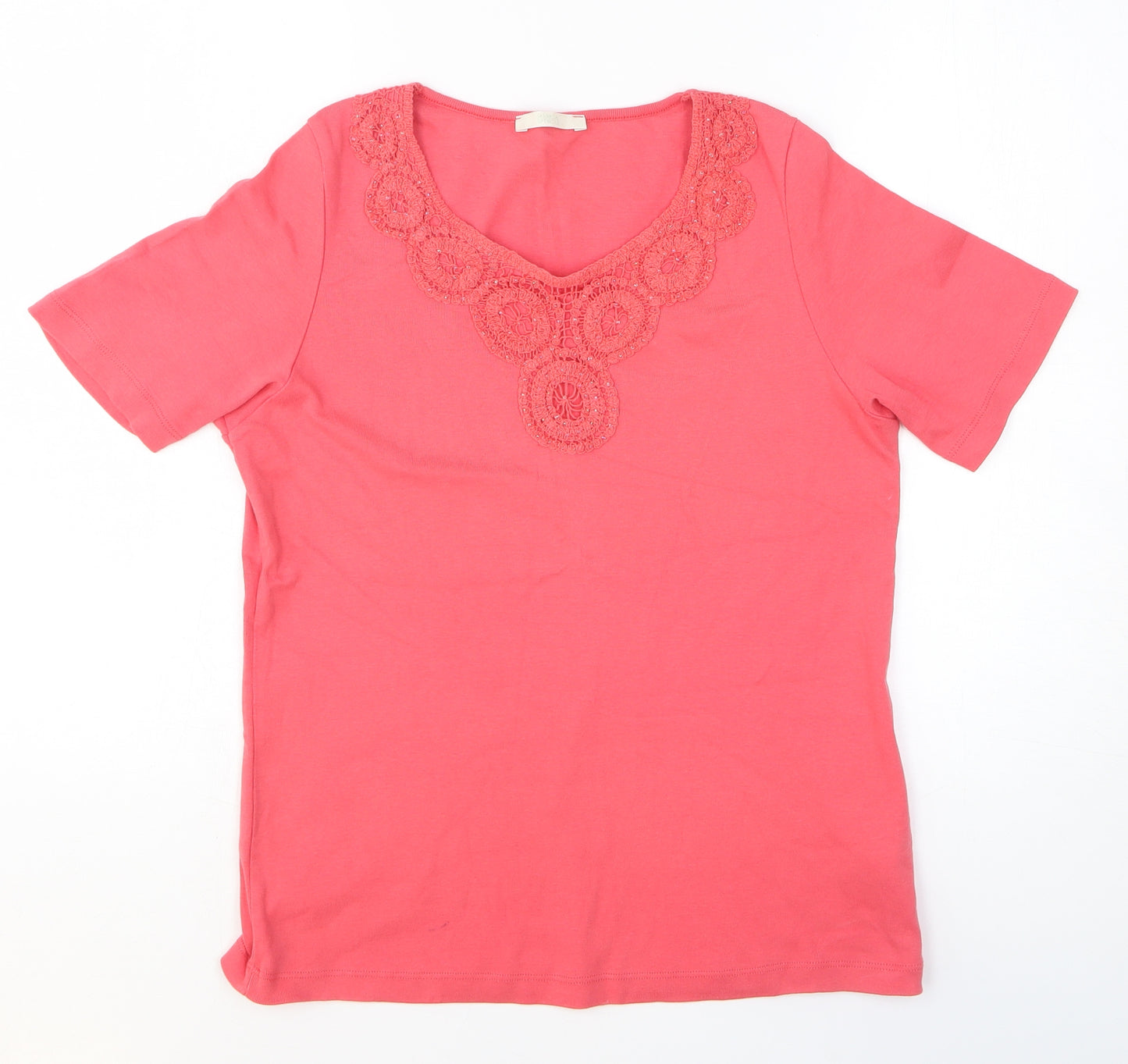Marks and Spencer Womens Pink Cotton Basic T-Shirt Size 10 Boat Neck