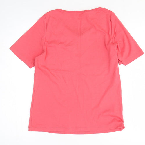 Marks and Spencer Womens Pink Cotton Basic T-Shirt Size 10 Boat Neck