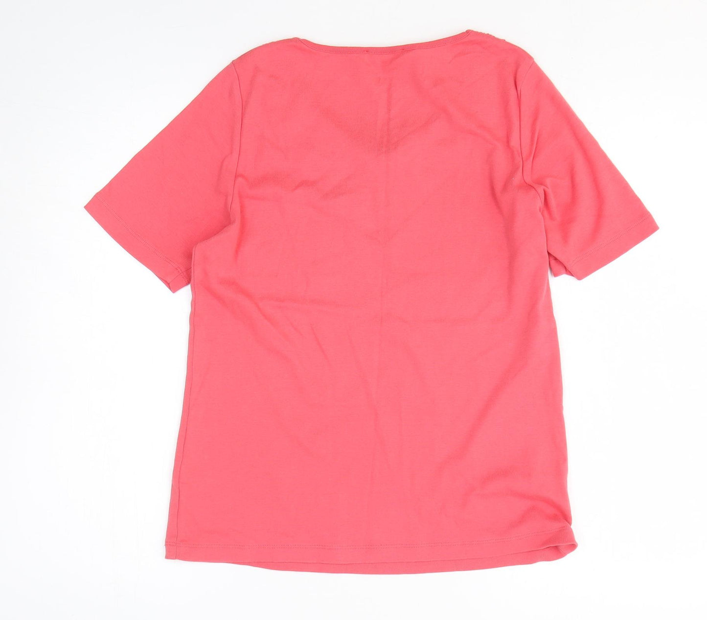 Marks and Spencer Womens Pink Cotton Basic T-Shirt Size 10 Boat Neck