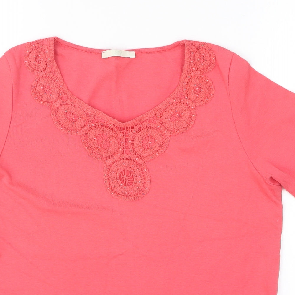 Marks and Spencer Womens Pink Cotton Basic T-Shirt Size 10 Boat Neck