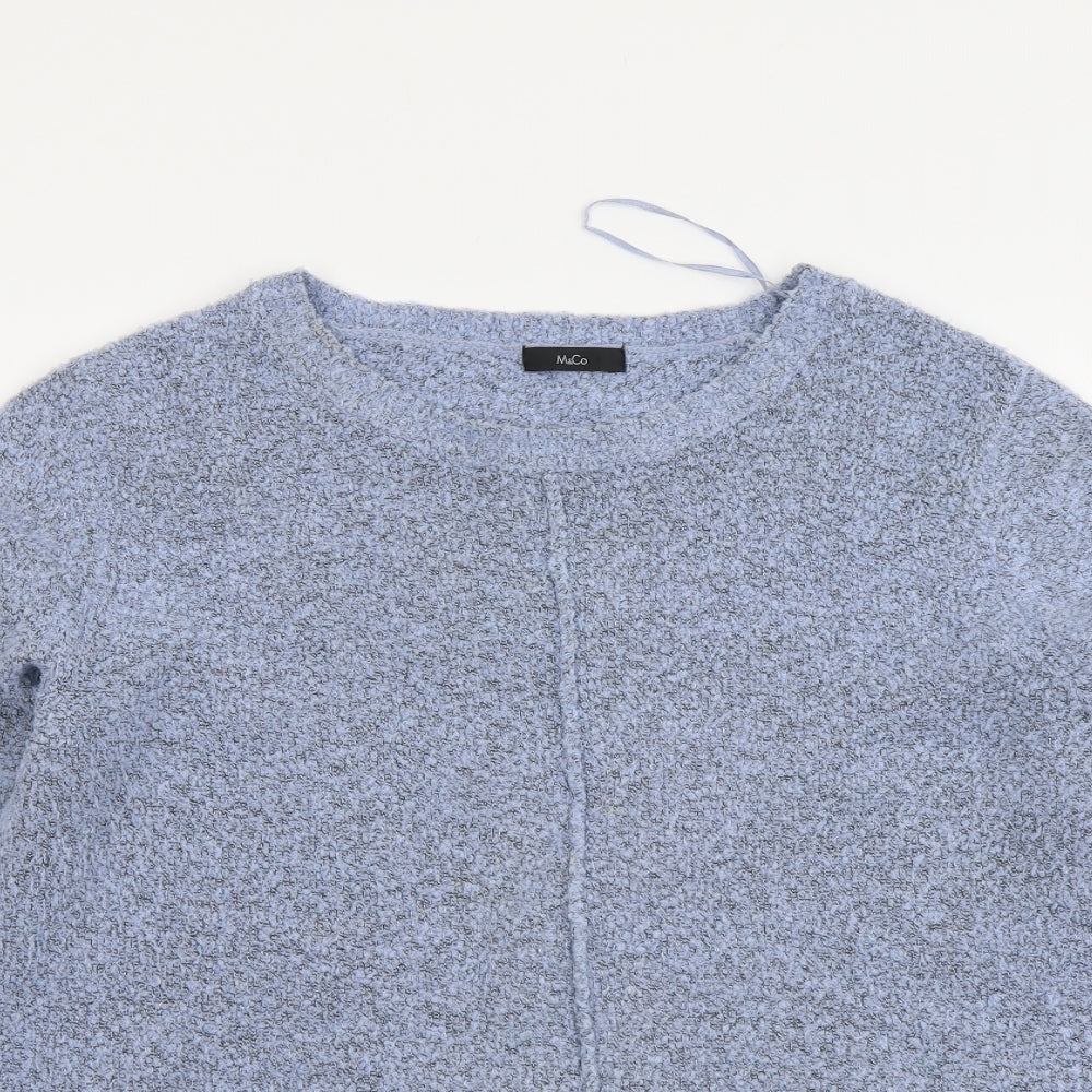 M&Co Womens Blue Round Neck Acrylic Pullover Jumper Size 14