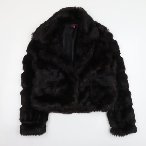 New Look Womens Black Jacket Coat Size 14 Button - Faux Fur