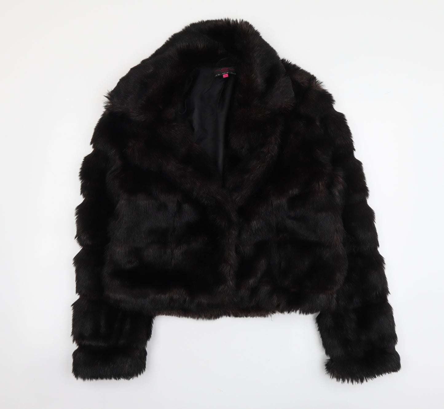 New Look Womens Black Jacket Coat Size 14 Button - Faux Fur