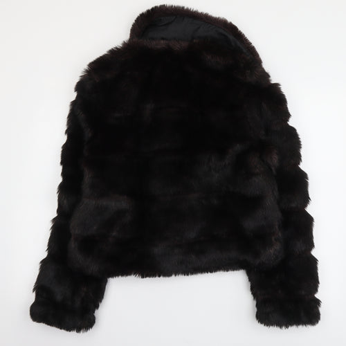 New Look Womens Black Jacket Coat Size 14 Button - Faux Fur