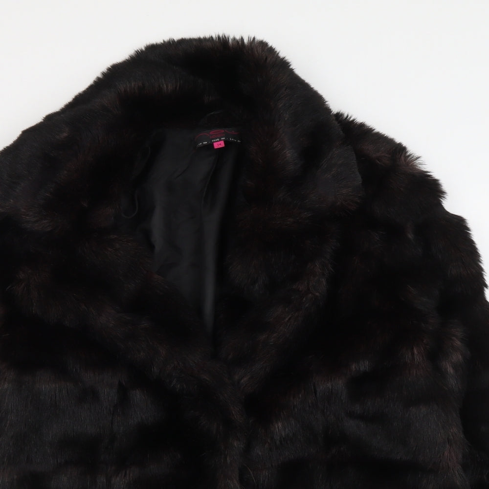 New Look Womens Black Jacket Coat Size 14 Button - Faux Fur