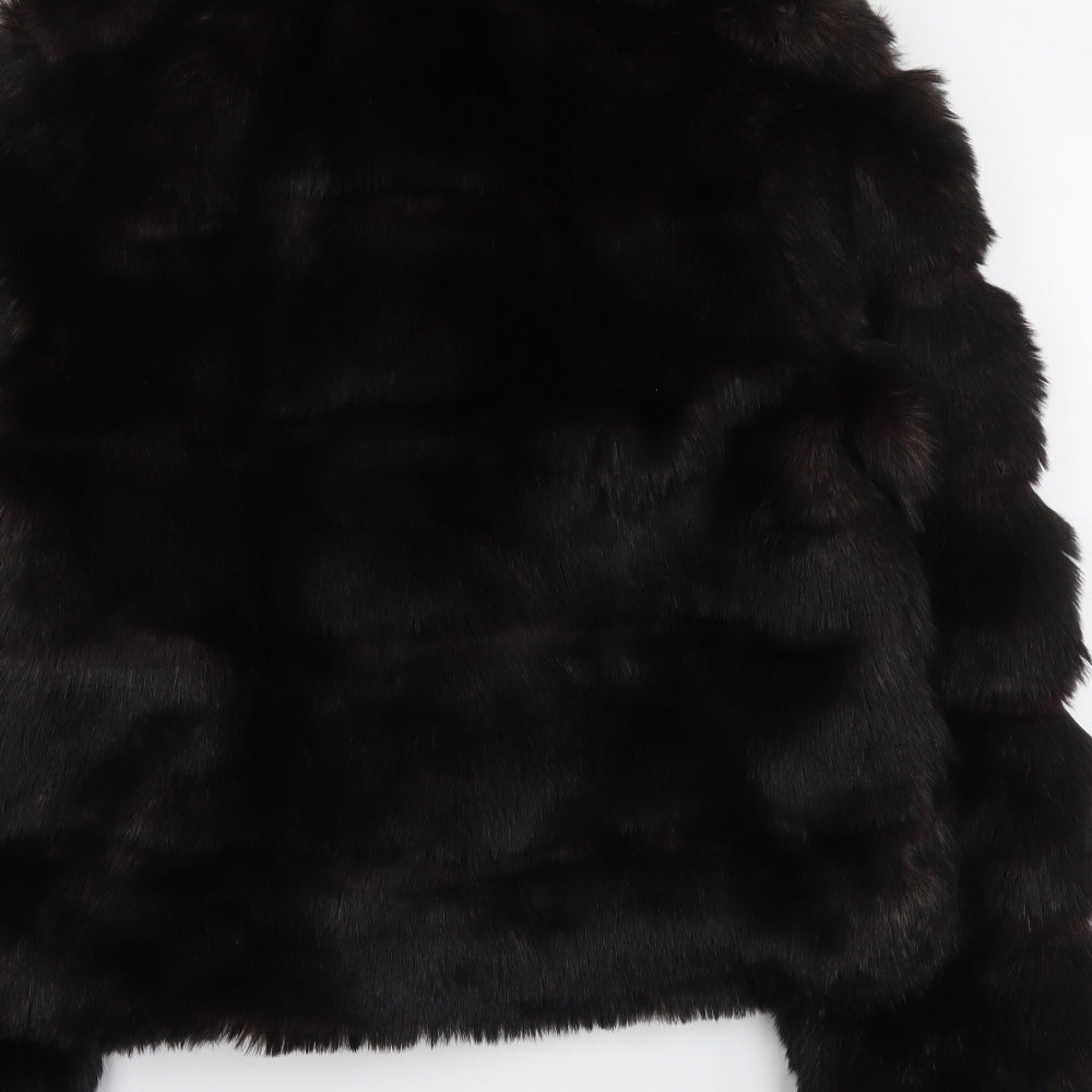 New Look Womens Black Jacket Coat Size 14 Button - Faux Fur