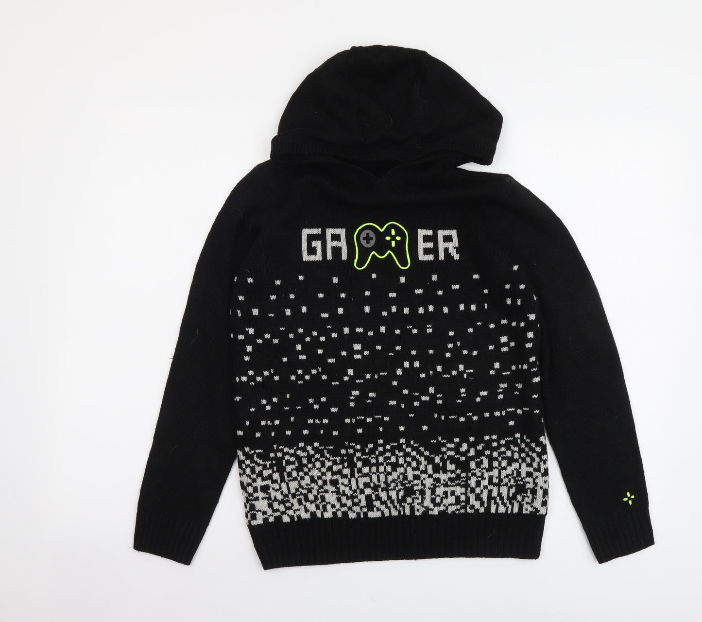 F&F Boys Black Round Neck Acrylic Pullover Jumper Size 10-11 Years Pullover - GAMER