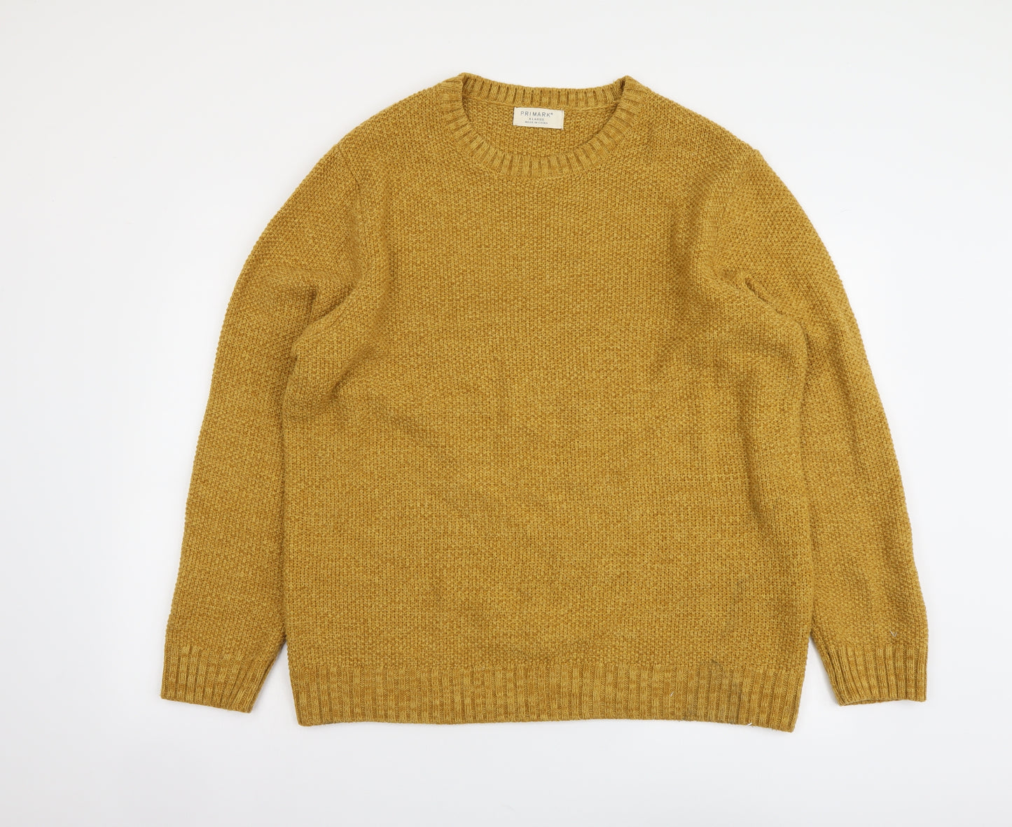 Primark Mens Yellow Round Neck Acrylic Pullover Jumper Size XL