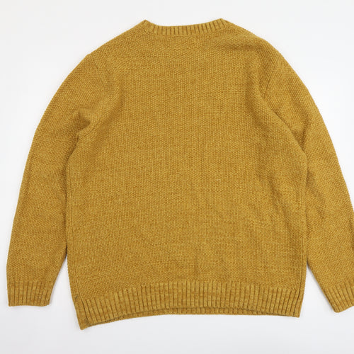 Primark Mens Yellow Round Neck Acrylic Pullover Jumper Size XL