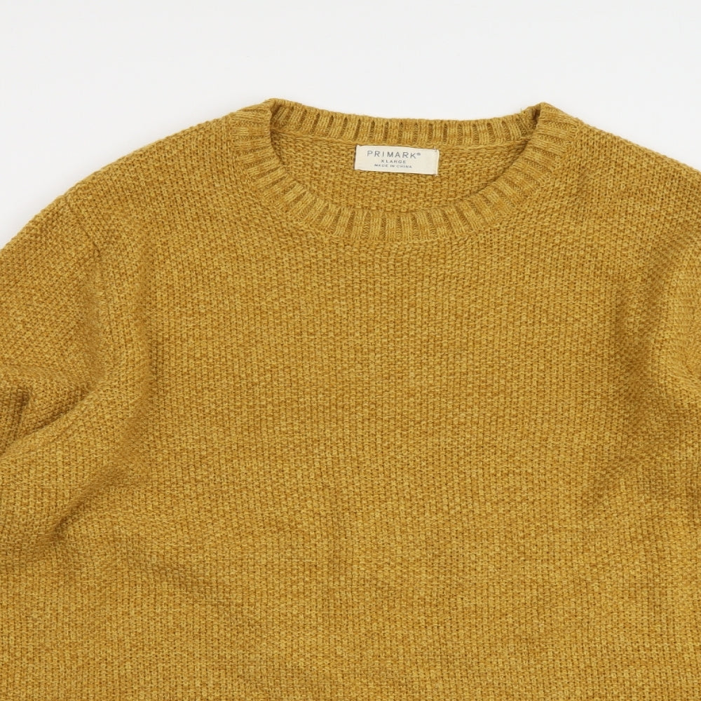 Primark Mens Yellow Round Neck Acrylic Pullover Jumper Size XL