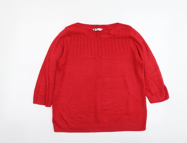 BHS Womens Red Round Neck Acrylic Henley Jumper Size 14