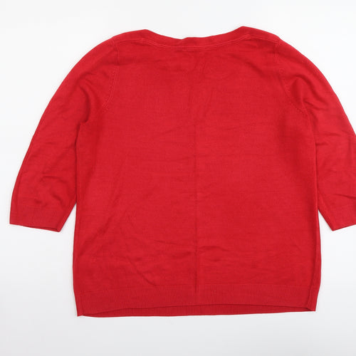 BHS Womens Red Round Neck Acrylic Henley Jumper Size 14