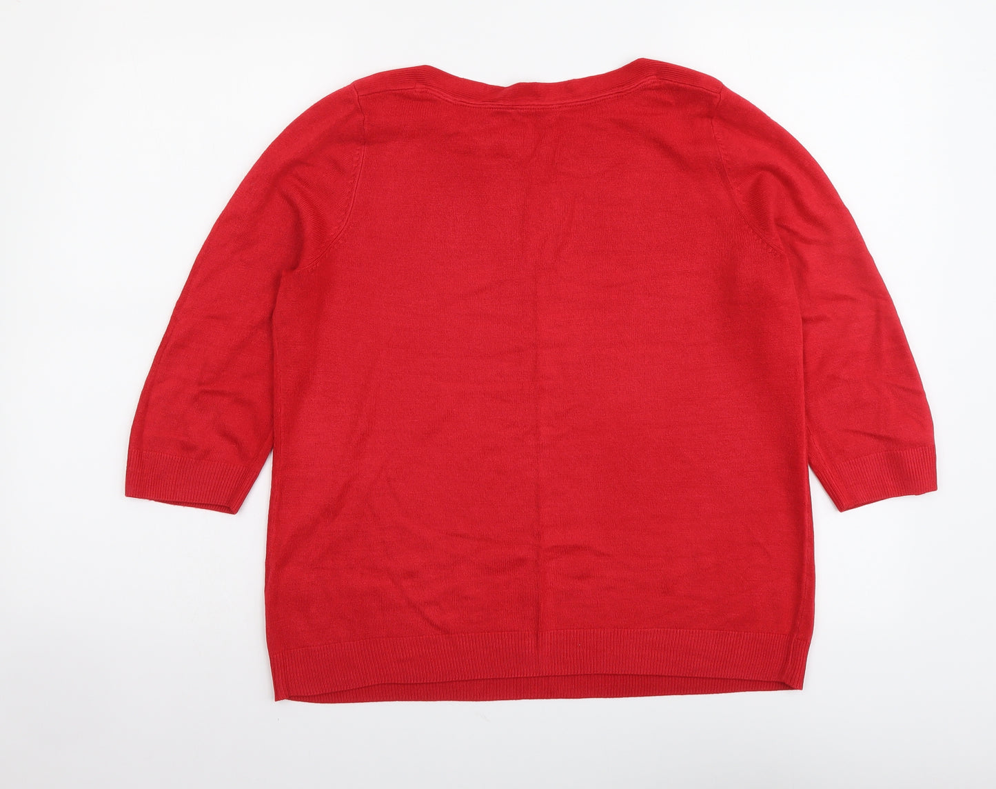 BHS Womens Red Round Neck Acrylic Henley Jumper Size 14