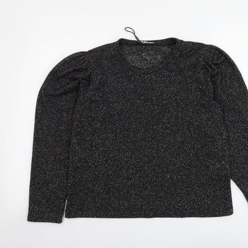 Zara Womens Silver Round Neck Polyester Pullover Jumper Size L