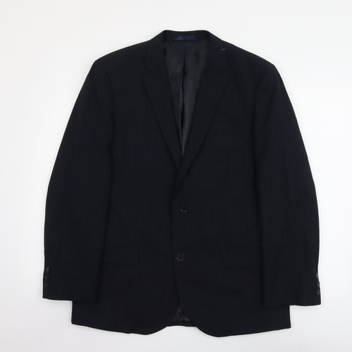 B&W Mens Blue Striped Polyethylene Jacket Suit Jacket Size M