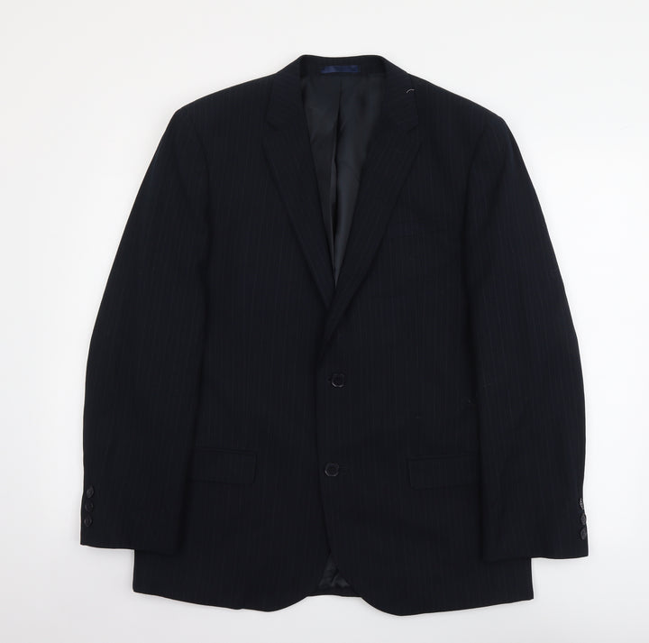 B&W Mens Blue Striped Polyethylene Jacket Suit Jacket Size M