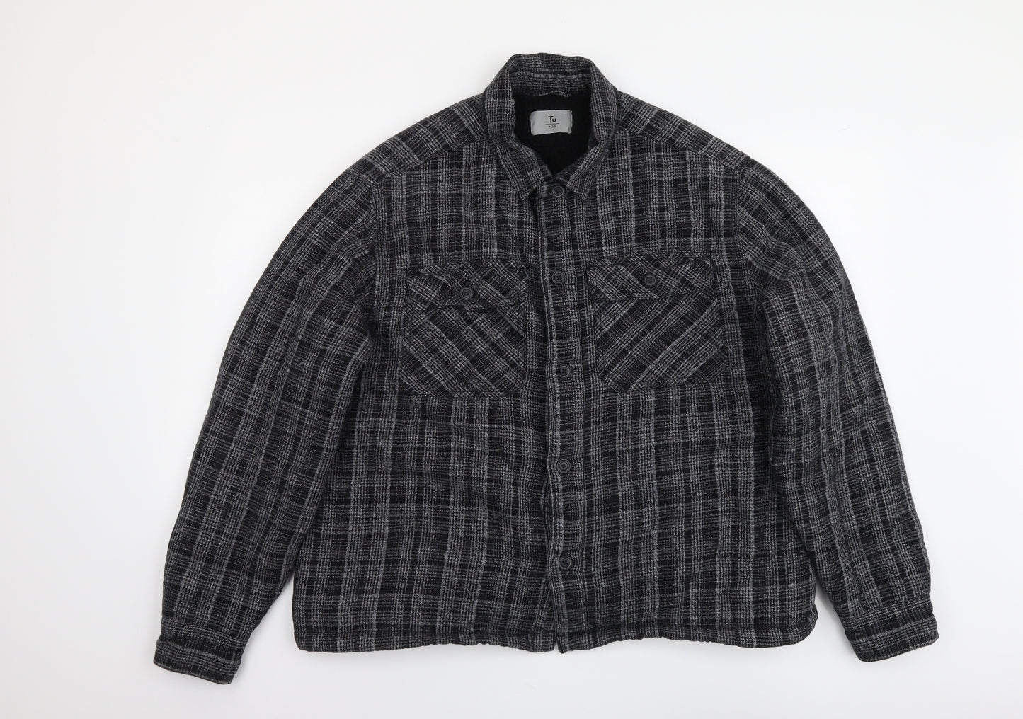 TU Mens Grey Plaid Jacket Size L Button