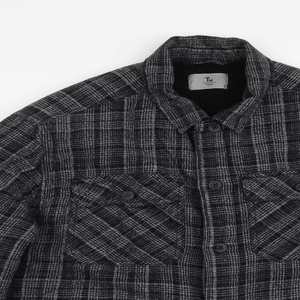 TU Mens Grey Plaid Jacket Size L Button
