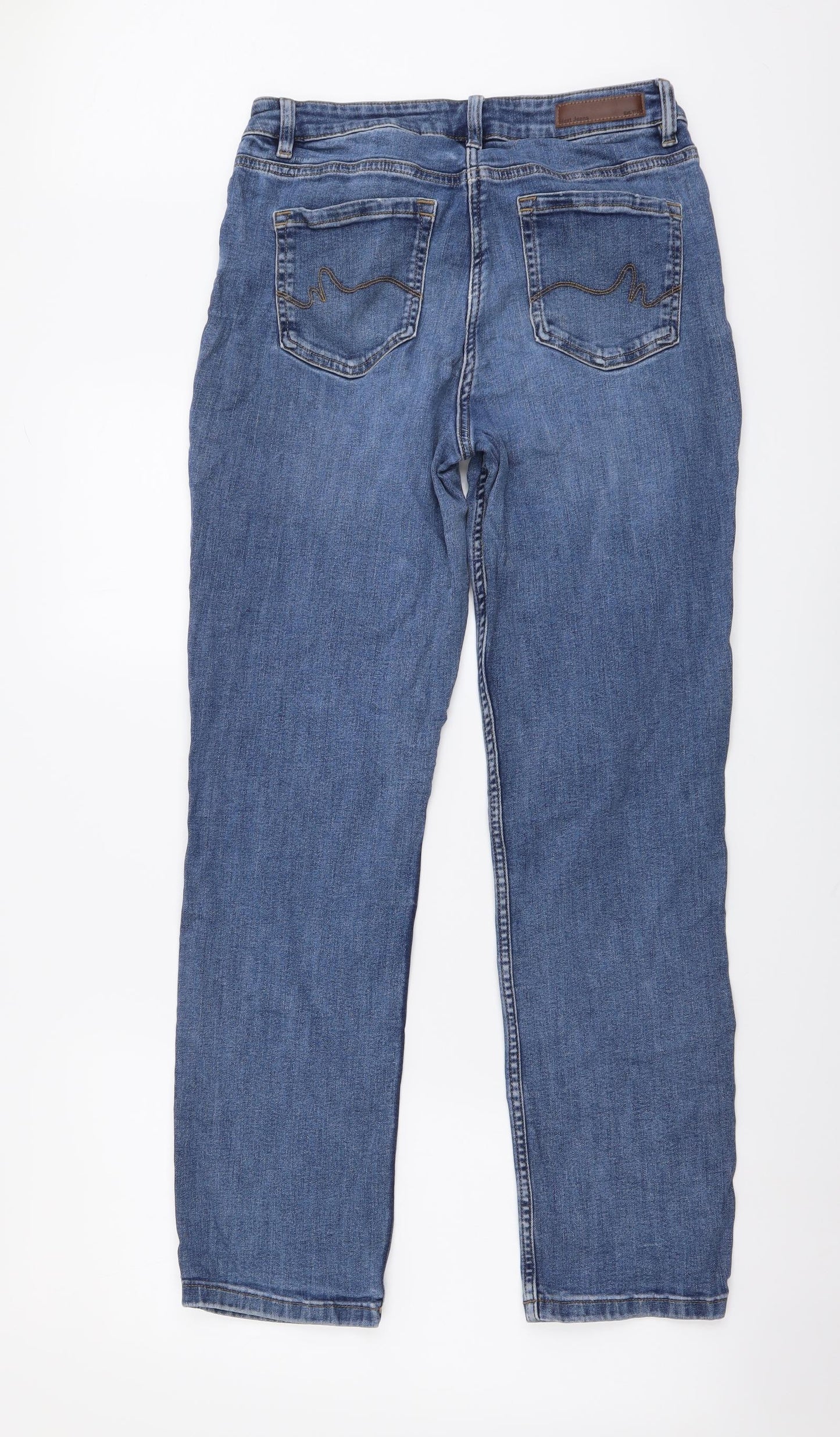 NEXT Womens Blue Cotton Straight Jeans Size 12 L28 in Regular Button