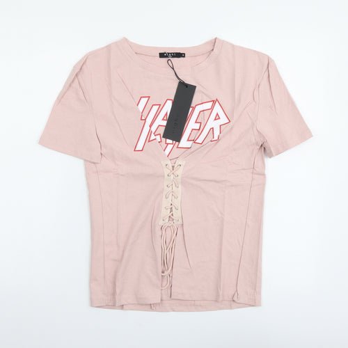 Eight Paris Womens Pink Cotton Basic T-Shirt Size S Round Neck