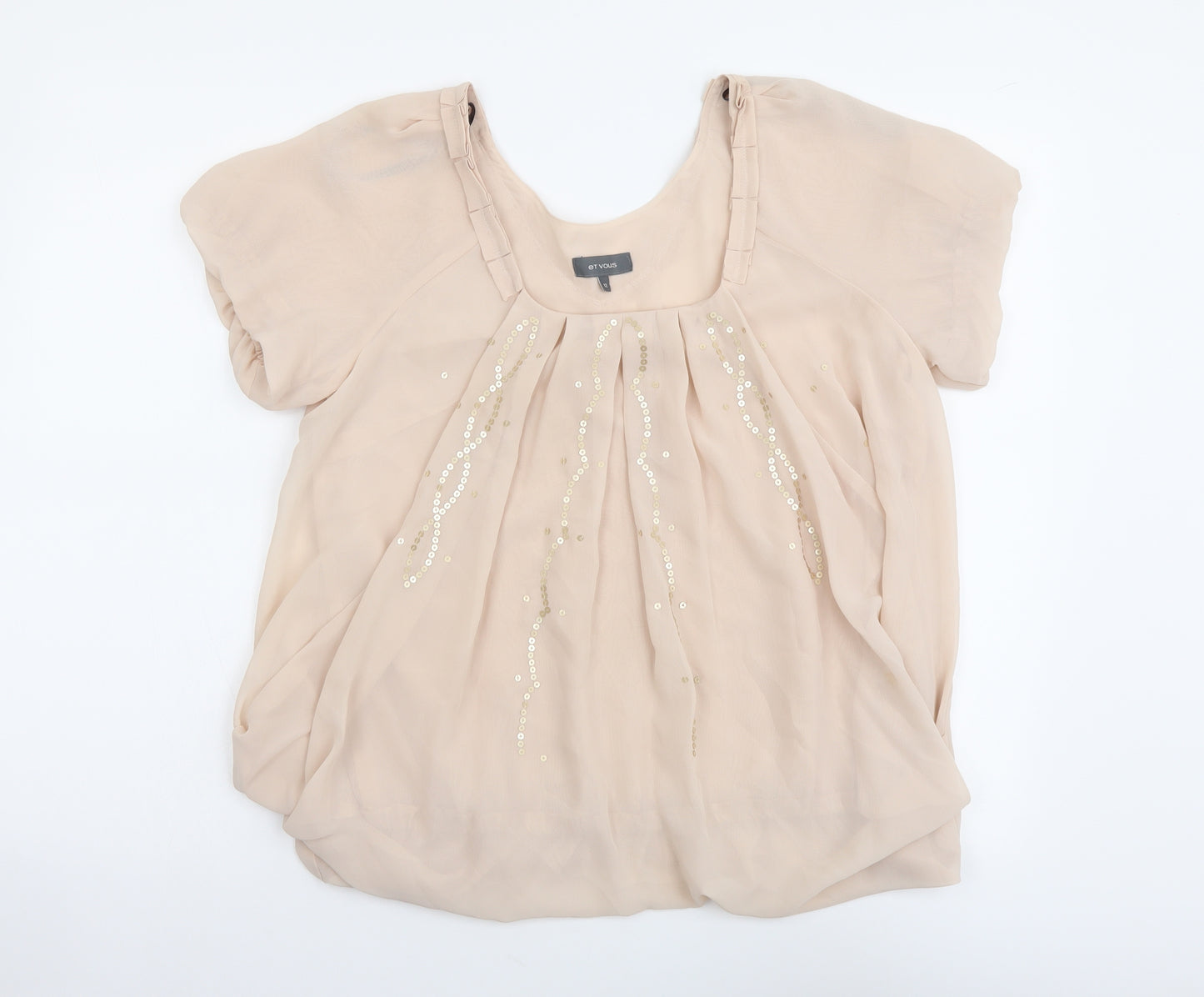 ET VOUS Womens Pink Polyester Basic Blouse Size 12 Scoop Neck