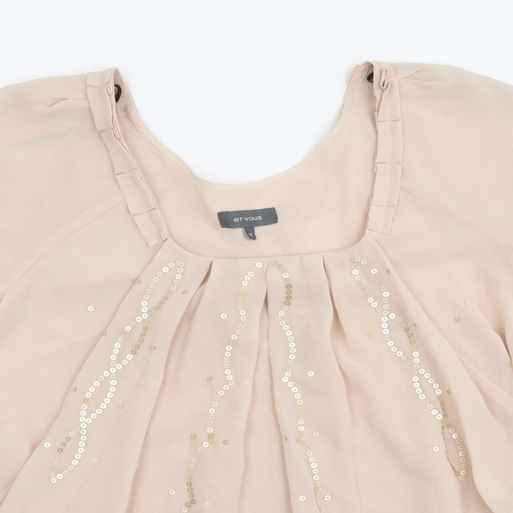 ET VOUS Womens Pink Polyester Basic Blouse Size 12 Scoop Neck