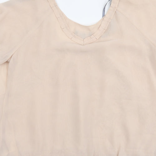ET VOUS Womens Pink Polyester Basic Blouse Size 12 Scoop Neck