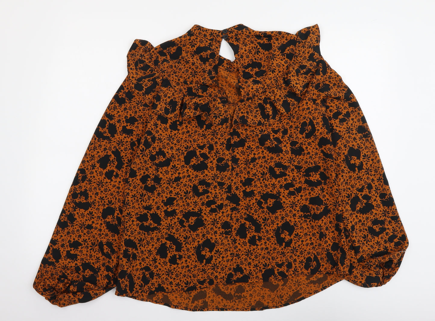 Topshop Womens Brown Animal Print Polyester Basic Blouse Size 8 Mock Neck - Leopard Print