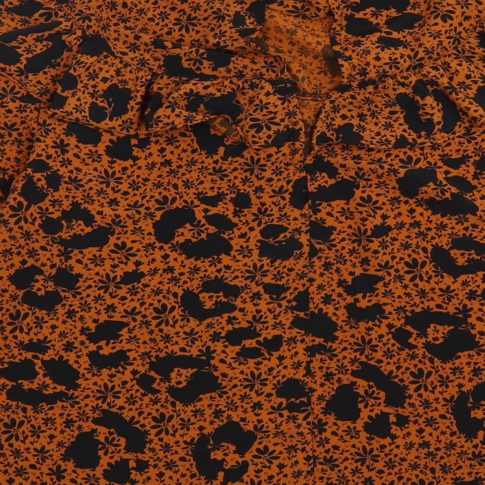 Topshop Womens Brown Animal Print Polyester Basic Blouse Size 8 Mock Neck - Leopard Print