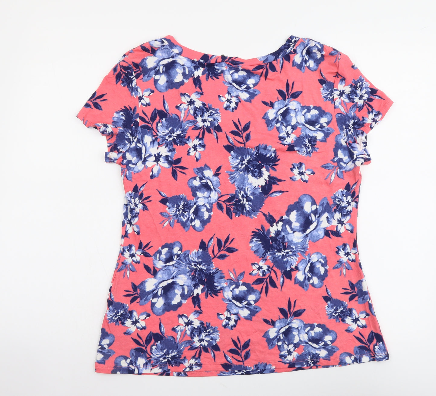 Marks and Spencer Womens Pink Floral Viscose Basic T-Shirt Size 16 V-Neck