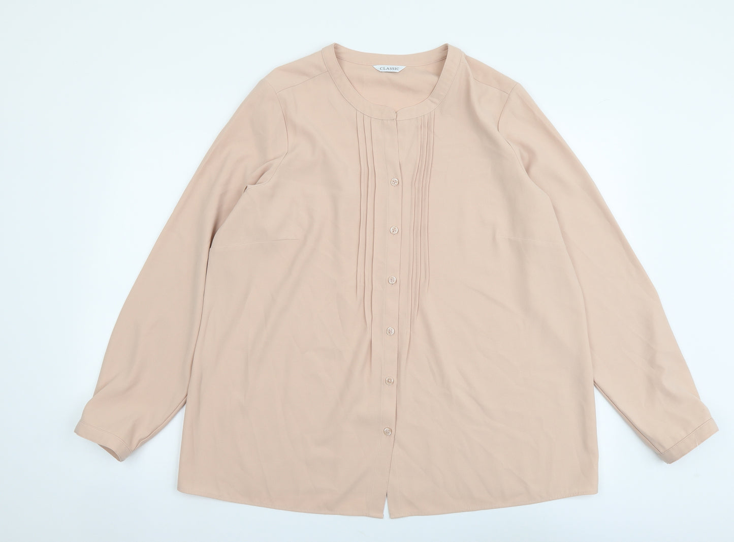 Marks and Spencer Womens Pink Polyester Basic Button-Up Size 18 Round Neck